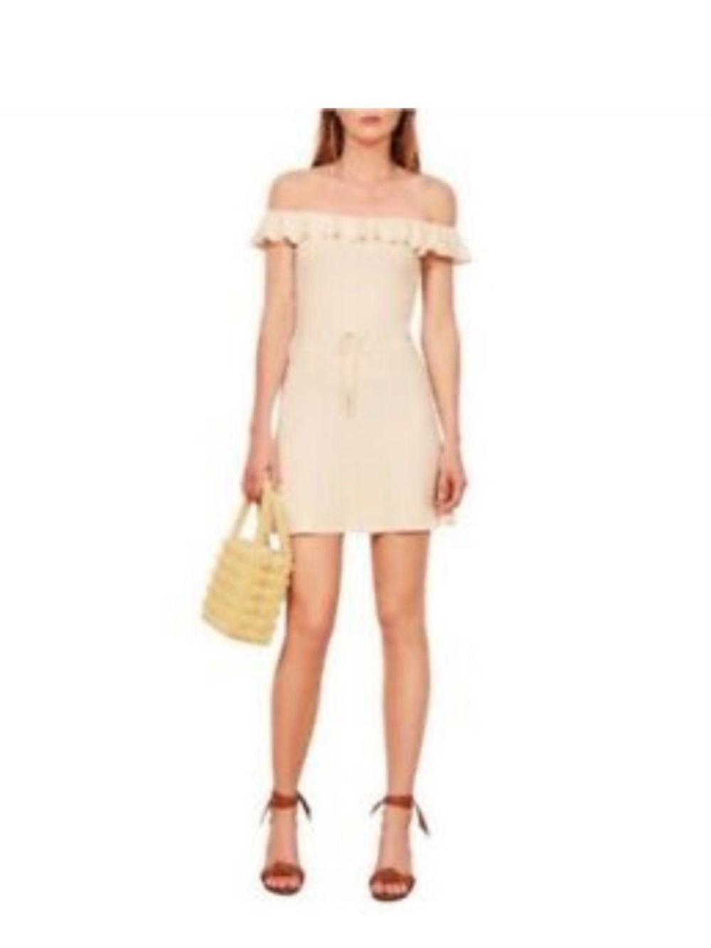 Reformation Grenada dress Ivory Ribbed Ruffle Mini Dress Size M - Picture 2 of 8